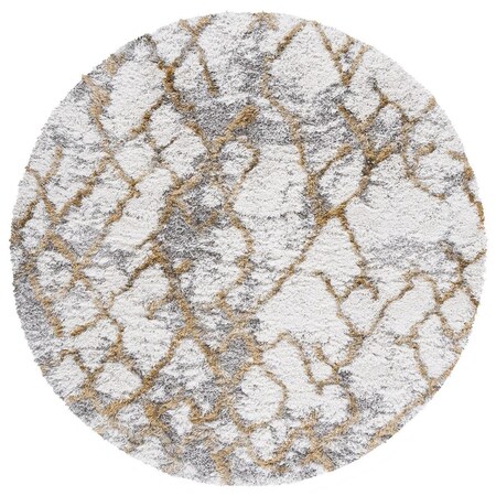 Safavieh 6 ft. 7 in. x 6 ft. 7 in. Round Horizon Shag 800 Rug; Ivory & Gold HZN894D-7R